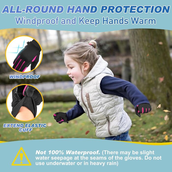 Дитячі рукавички Sukeen Softshell, теплі вело-рукавички, вітрозахисні рукавички для бігу, антиковзні рукавички для їзди на конях, спортивні рукавички для хлопчиків та дівчаток, чорно-рожеві