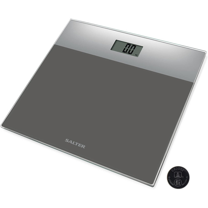Salter 9206 електронна ваги для людей, скляна платформа, аналіз жиру, LCD, Step-on, 180 кг, сіро-срібляста