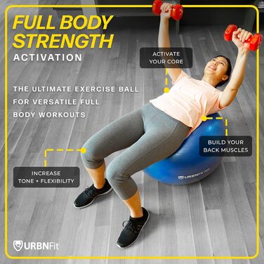 Фітбол URBNFit 65 см для фітнесу, йоги, вагітності та балансу. Антивибуховий, з насосом, підходить для офісу, дому, спортзалу. Червоний.