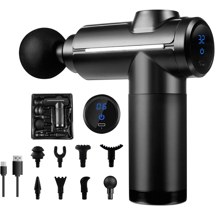 Масажер для м'язів Active Massage Gun: 8 насадок, USB-C, для глибокого масажу, розслаблення м'язів, чорний