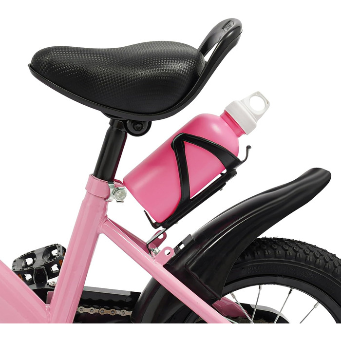 Дитяче велосипед 12 дюймів з регульованою висотою сідла, для дітей 2-5 років. Тренувальний велосипед з додатковими колесами, кошиком та пляшкою. Підходить для дівчаток та хлопчиків (Рожевий)