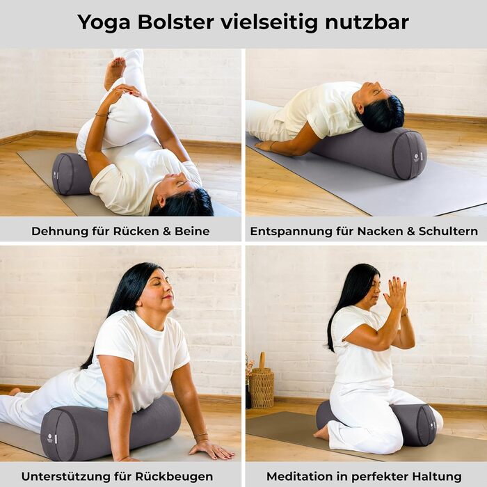 Йога-болстер Inner Peace: довге подування для йоги з органічної дінкової вати, виготовлено в Німеччині. Зручний знімний чохол з 100% органічної бавовни (антрацит, великий)