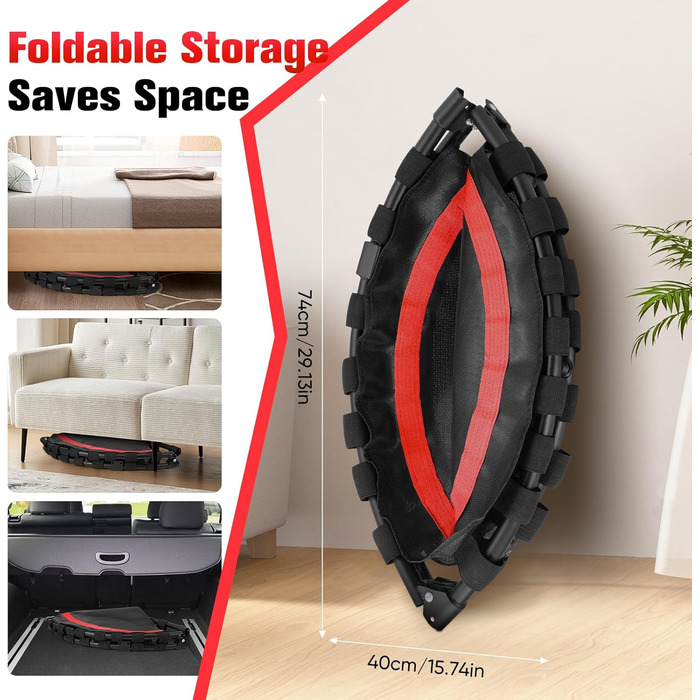 Трамплін для фітнесу в приміщення, складаний, Ø101см, до 150 кг, стабільний та тихий, для дорослих (червоний)