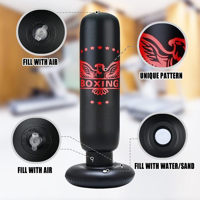 Надувний боксерський мішок для дітей 63 дюйми з рукавичками, боксерський мішок на стійці для карате, таekwondo, MMA (з рукавичками)