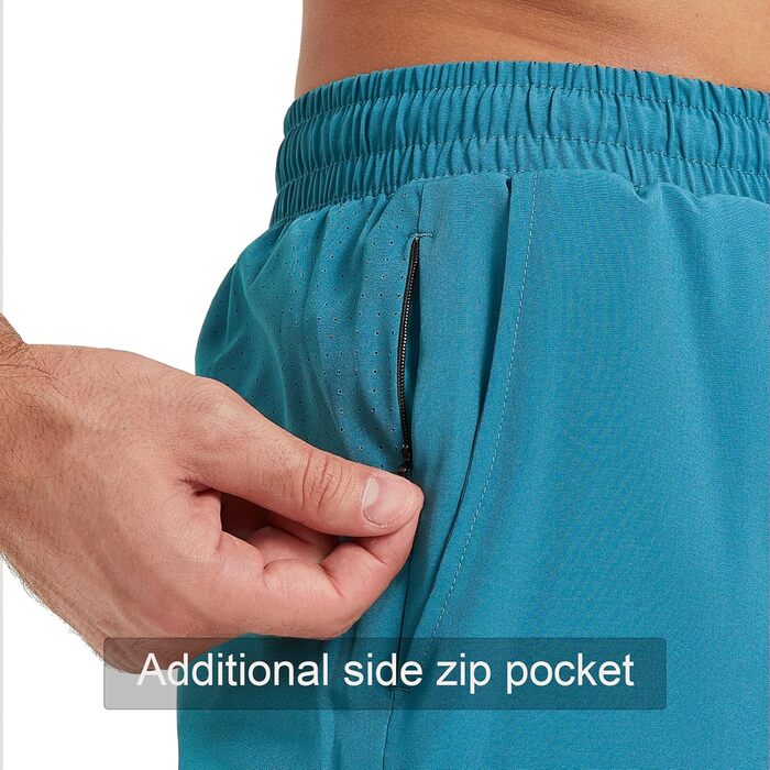 Чоловічі спортивні шорти для бігу 2-в-1, швидка сушка, короткі шорти для бігу, гімнастики, активного відпочинку, марафону, тренувань з кишенею на блискавці (S, Павіно-блакитний)