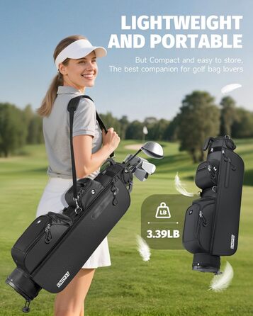 Сумка для гольфу Findway, легка та портативна, з підставкою, 3 відділення, регульований плечовий ремінь, 5 кишень та ручка, для чоловіків та жінок (чорна)