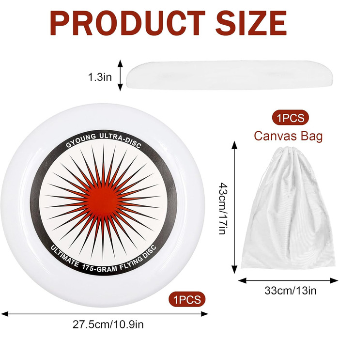 Фрісбі Ultimate 175г для вулиці, професійне, червоне. Диск для гри та змагань з тасьмою для зберігання