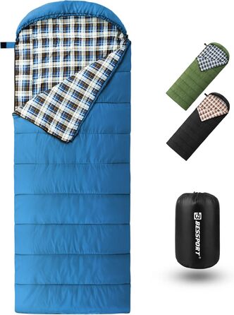 Спальний мішок Bessport зимовий для дорослих, 3-4 сезони, легкий, ультралегкий, компактний, водонепроникний, для кемпінгу, трекінгу та подорожей, блакитний