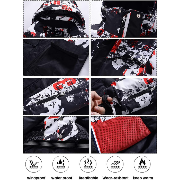 RIUIYELE Комплект чоловічий: куртка та штани для катання на лижах, тепла зимова куртка з підігрівом, качулка, для сноуборду та гірськолижного спорту, Orange/Abendrot, розмір L