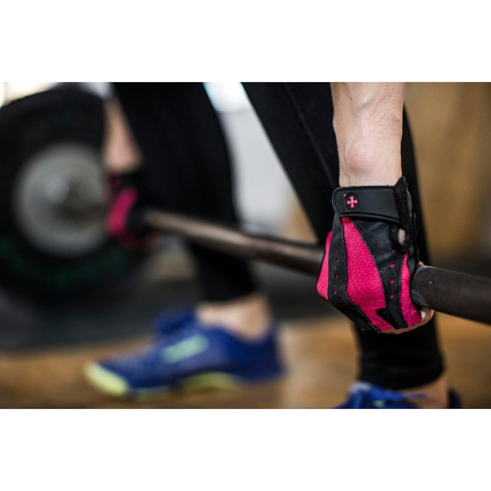 Рукавички для важкої атлетики Harbinger Dams Pro з вентильованою шкіряною долонею (пара), чорний/рожевий, розмір S (16,51 - 17,78 см)