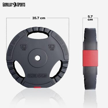 Диски для гантелей GORILLA SPORTS, набір і окремо, 1,25-30 кг, полімер, 30/31 мм, Tri-Grip