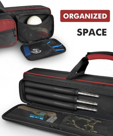 Чохол для більярдної ку́ли, 4x5, для 4 баттів та 5 штиків, м'яко стьобаний, з регульованим плечовим ременем (Червоний/Чорний)