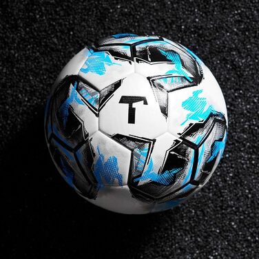 М'яч для футболу T1TAN Gr. 5 для клубів - ігровий + тренувальний м'яч для чоловіків та жінок, розмір 5 - термозв'язаний, безшовний, синій, чорний, білий