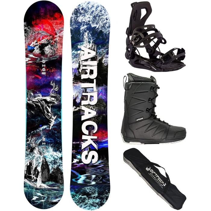 Чоловічий комплект для сноубордингу Airtracks Fantasy Carbon Flat Zero Rocker Wide 158 см: сноуборд, кріплення Master, черевики Star Black 43, сумка