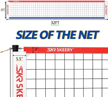 Волейбольна сітка для вулиці з регульованими штангами, червоно-синя, для саду, газону та пляжу