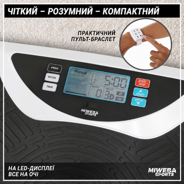 Вібраційна платформа Miweba Sports 4D Wave MV300, 800 Вт, Bluetooth, пульт-браслет, тренувальні стрічки, чорна