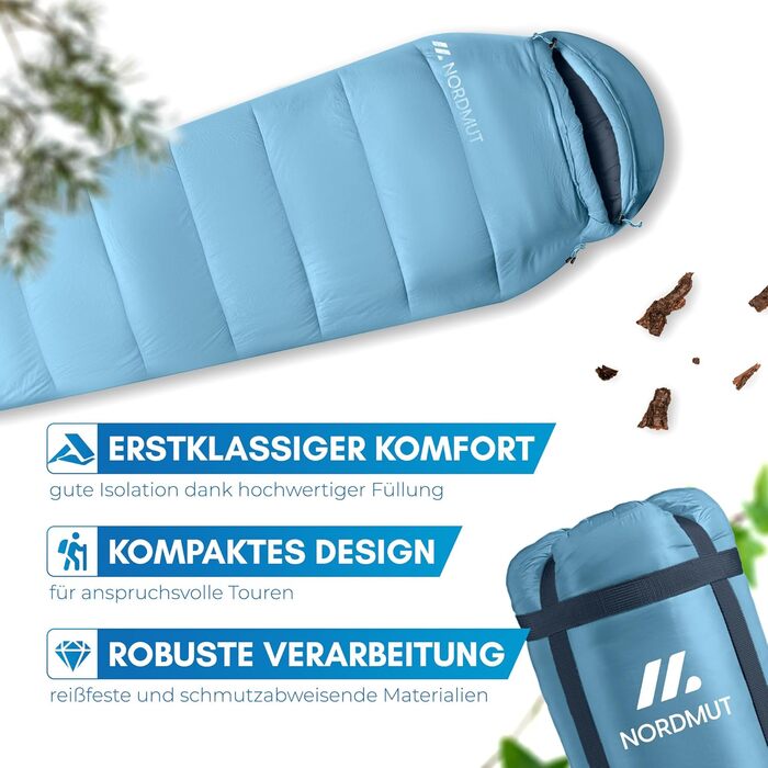 Сплячий мішок NORDMUT® Winter -10°C до 0°C, компресійний, для кемпінгу та трекінгу, 1.8 кг, водовідштовхувальний, 350 GSM (Блакитний)