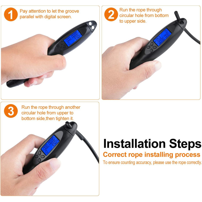 Скакалка TOQIBO з лічильником калорій та антиковзними ручками для тренувань, фітнесу, боксу та схуднення (для дітей та дорослих)