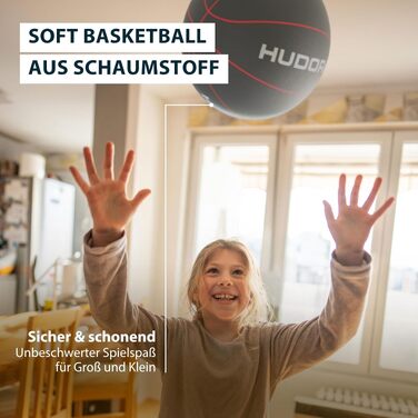 М'який баскетбольний м'яч HUDORA Soft-Basketball, розмір 7 (24 см), сірий, безшумний пінопластовий м'яч для дітей та сім'ї, для ігор у приміщенні та на вулиці