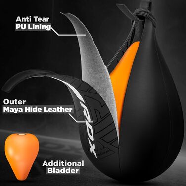Набір боксерський RDX зі шкіри Maya Hide: підвісна пневмогруша зі швидкісною платформою, тренувальний м'яч для боксу, фітнесу та тренувань, білий