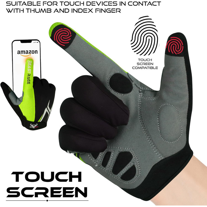 Велосипедні рукавички Beat Rage для чоловіків та жінок, повні пальці, гелеві, антиковзкі, амортизуючі, для важкої атлетики, фітнесу, MTB, (S, повний палець)