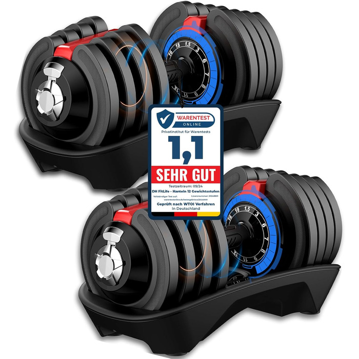 Регульовані гантелі DH FitLife 1,5-18 кг (12 рівнів), набір гантелей з дисками, 18 кг x 2