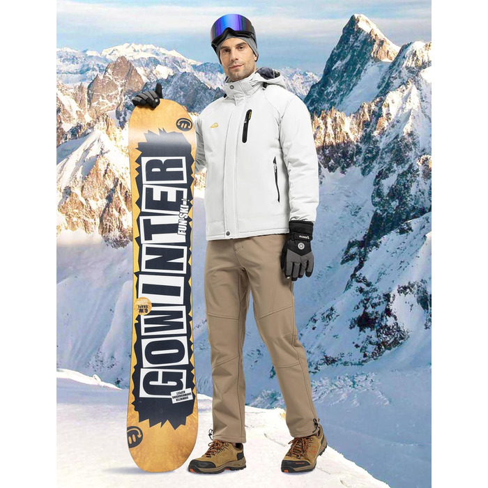 Спортивна куртка Rdruko для чоловіків: тепла зимова куртка, сноубордистська куртка з флісовою підкладкою, водонепроникна функціональна куртка для активного відпочинку та походів з капюшоном, колір білий