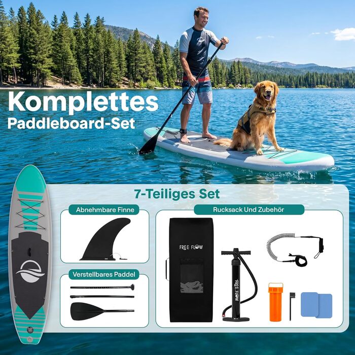 SUP дошка SereneLife надувна з комплектом - для річок, озер, йоги та туризму, блакитна