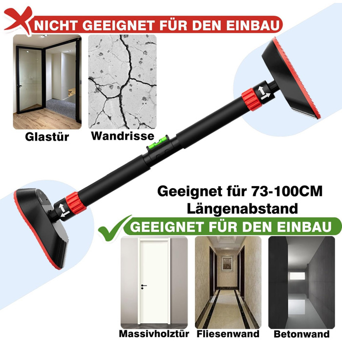 Климмер для дверного отвору FumyFumy, турнік для дверей, обладнання для калістеніки, висувна стійка для підтягувань 73-100 см, вантажопідйомність до 220 кг з сигналізацією безпеки