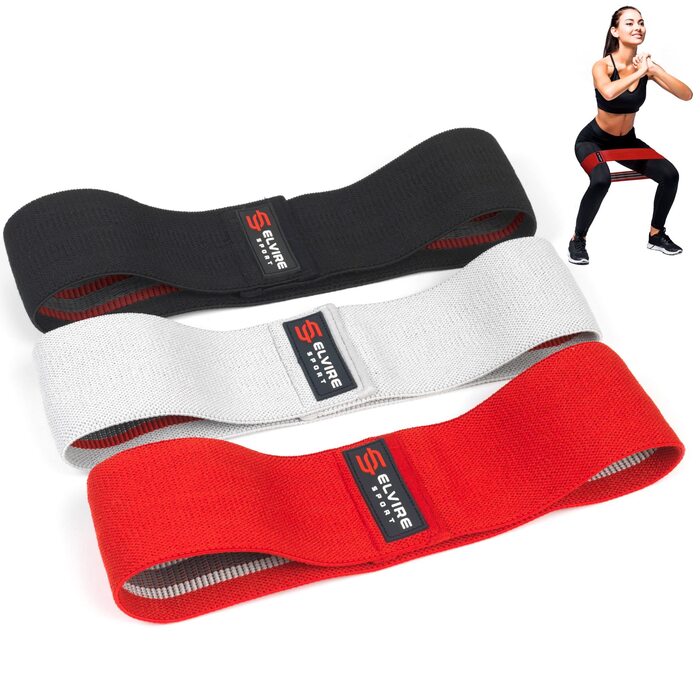 Фітнес-гуми ELVIRE SPORT (3 шт.) для сідниць, ніг та стегон | Гуми для йоги, пілатесу, кросфіту | Чоловічі та жіночі (Червоний & Вугільний)