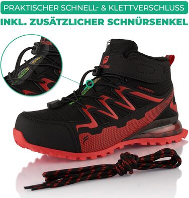 Зимові черевики для жінок та чоловіків, водонепроникні, з утепленням, для піших прогулянок (41 EU, Чорний/Червоний)