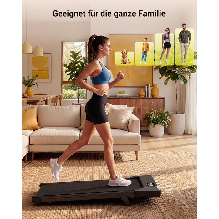 Складана бігова доріжка MJWW Raceable Walking Pad з нахилом 6-9%, потужність 2.5/3.0 HP, керування через додаток, AI-тренування та LED-дисплеєм для дому та офісу (чорна, 90 см)