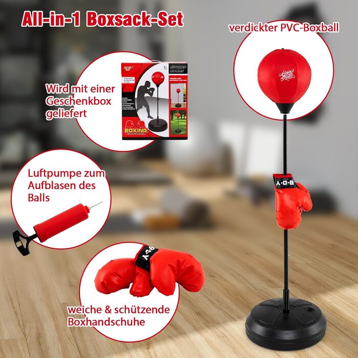 GYMAX Набір для боксу з боксерським мішком 120-154 см, регульований, з рукавичками та насосом, стійка для дітей та дорослих, для боксу, кікбоксингу, швидкісних тренувань, зняття стресу