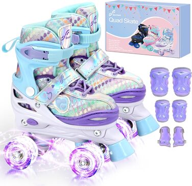 Дитячі ролики Sportneer з захистом, регульовані ролики з 8 світлими колесами, для дівчаток, дітей, підлітків, початківців, для занять в приміщенні та на вулиці, фіолетовий S (EU 30-33)