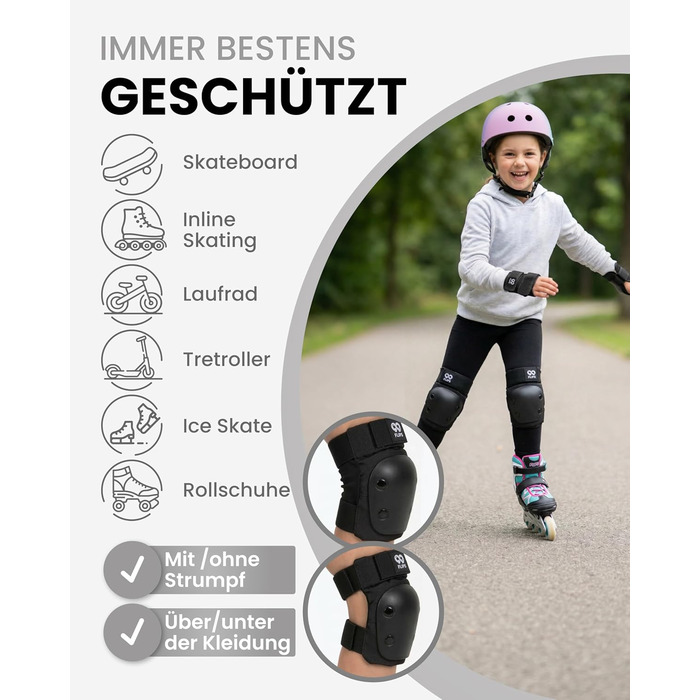 Захист для колін та ліктів 99FLIPS для дітей (3-12 років) - комплект для роликів, скейту, самокату (XS/S/M, чорний)