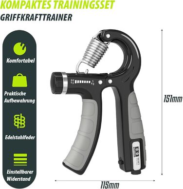 Набір для тренування зап'ястя 2 шт. Handtrainer, 5-60 кг, для спортсменів та реабілітації, FC0101 (темно-сірий)