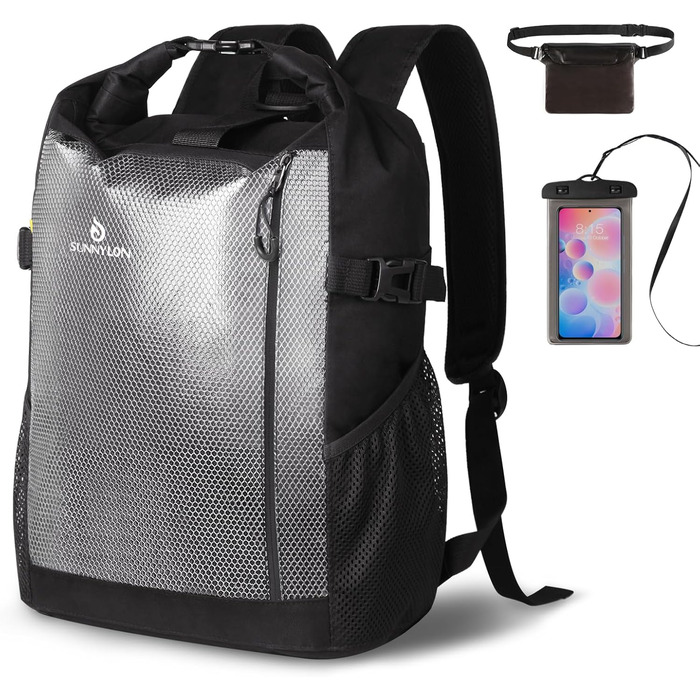Водонепроникний рюкзак Seesack Rolltop з кишенею для телефону, 25L, для плавання, каякінгу, рафтингу, пляжу, чоловічий/жіночий (чорний)