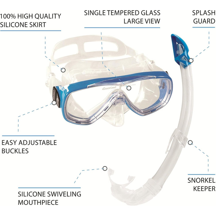 Ласти Cressi Agua Unisex для дайвінгу, снорклінгу та плавання, чорні, 43/44 + Маска, трубка та ласти Cressi Onda Mare (комплект)