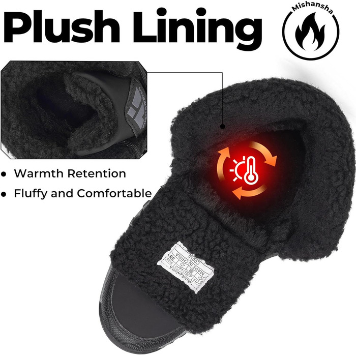 Зимові черевики Mishansha для жінок, утеплені, водонепроникні, трекінгові, антиковзні, розмір 36-42 (чорні черевики, 42 EU)
