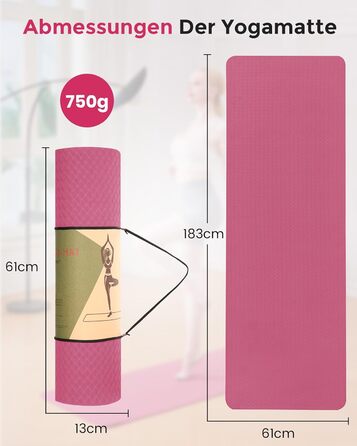 Килимок для йоги та пілатеса Narwhal з екологічного TPE, протиковзкий фітнес-мат для тренувань зі стрічкою для перенесення (Слива, 183 x 61 x 0.6 см)