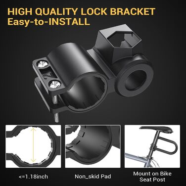 Надійне велозамкне Sportneer: 17 мм, 1.5 м кабель, для гірського, шосе, електровелосипеда, з кріпленням. Чорний.