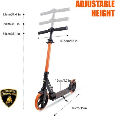 Самокат трюковий Lamborghini CityRoller складаний, регульований, для дорослих та дітей до 100 кг, помаранчевий