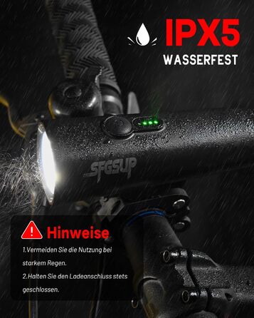Набір велосипедних ліхтарів SFGSUP LED з USB зарядкою, водонепроникні (IPX5), схвалені StVZO
