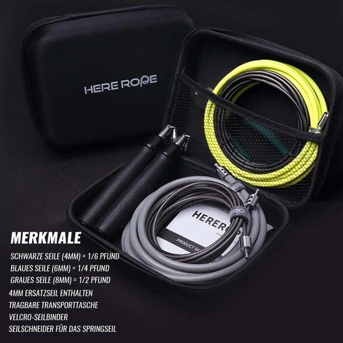 Скакалка з обтяжувачем Hererope 3-в-1 зі змінними вагами (1/6lb, 1/4lb, 1/2lb), регульована довжина, ергономічна шкіряна ручка, колір лайм