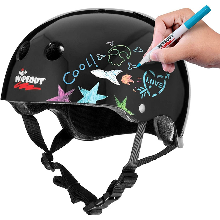 Дитячий велосипедний шолом Wipeout Dry Erase, чорний, для велосипеда, скейта і самоката, індивідуальний дизайн, для дітей від 8 років