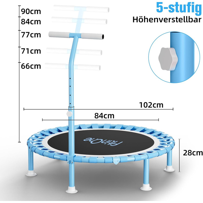 Міні-трамплін FitinOne 102 см для дому та фітнесу, 200 кг, з пружинами та регульованим руків'ям
