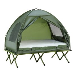 Ліжко кемпінгове Outsunny з наметом, матрацом та насосом, зелений 193x136x178 см