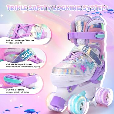 Ролики для дівчаток та дітей SULIFEEL з підсвічуванням, регульовані, розмір 28-31, фіолетові