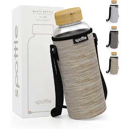 Скляна пляшка для води spottle 1,5 л з бамбуковою кришкою, широка горловина, підходить для газованої води, бежевий меланж, можна мити в посудомийній машині
