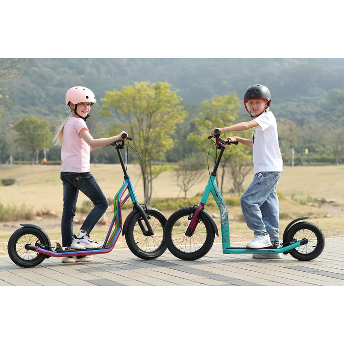 Самокат дитячий STAR SCOOTER City Kick Scooter 16 дюймів, з повітряними колесами, регульована висота, м'ятний колір